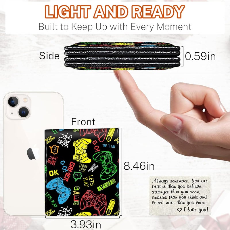 Mindow Boys Wallet for Kids, Teen Boy Gamer Wallets 9-12 8-10 8-12, Cool Novelty Leather Bifold Rfid Blocking Purse Coin Pocket Zipper Id Window for Children Male Youth Guys Gaming Birthday Christmas Gifts - Image 2